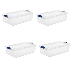4 Pack 32 Quart Clear Underbed Storage Container with Latch Lid, Blue