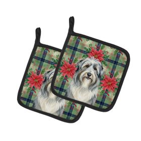Bearded Collie Christmas PoinsettIas Pair of Pot Holders Pair 7.5x7.5 Quilted Insulated Hot Pads Decorative Kitchen Gift Made in USA