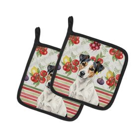 White with Black Markings Russell Terrier Vegetables Pair of Pot Holders Pair 7.5x7.5 Quilted Insulated Hot Pads Decorative Kitchen Gift Made in