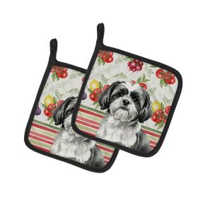 Black and White Shih Tzu Vegetables Pair of Pot Holders Pair 7.5x7.5 Quilted Insulated Hot Pads Decorative Kitchen Gift Made in USA