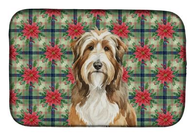 Brown Bearded Collie Christmas PoinsettIas Dish Drying Mat Absorbent Dish Drying Mat Pad for Kitchen Counter Dish Drainer Mat for Countertop, 14
