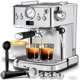 PlumChef Espresso Machine 20 Bar Professional Compact Household Coffee Espresso Maker with Milk Frother Steam Wand Pressure Gauge 60oz Water Tank
