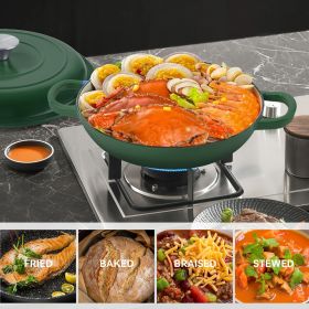 The enamel cast iron soup pot features a circular shower-style lid design and is suitable for various tools, such as ceramic, gas (Color: Green)